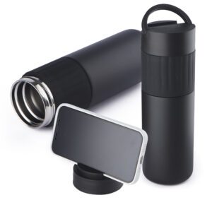 Garrafa térmica inox com apoio de celular (500ml)