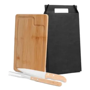 Kit Para Churrasco Em Bambu / Inox / Madeira