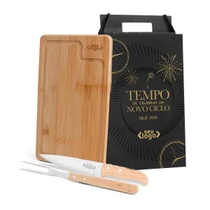 Kit Para Churrasco Em Bambu / Inox / Madeira